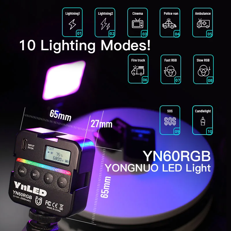 YONGNUO YN60RGB Video Light 2500K-9500K Pocket RGB Lamp Adjustable Small Portabl