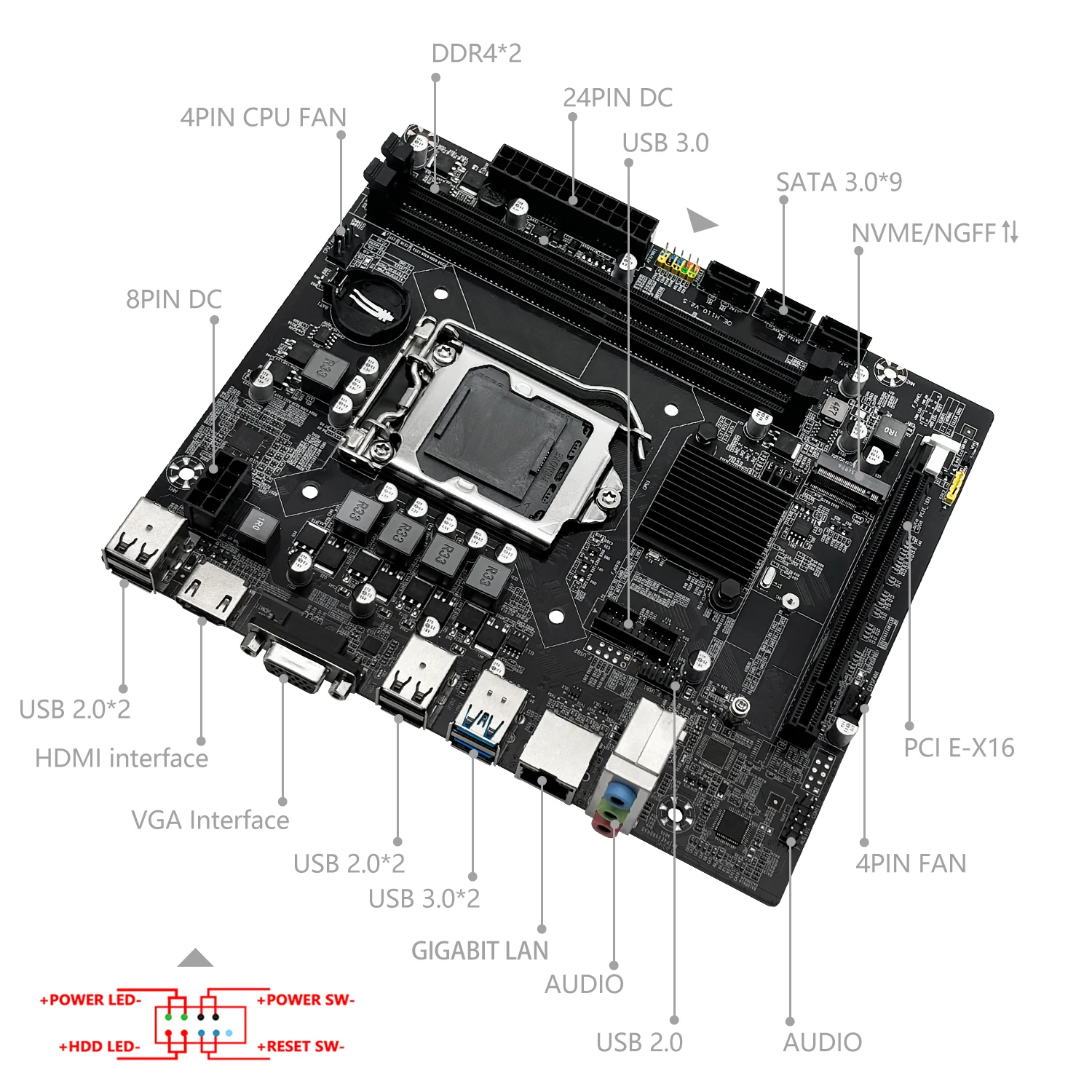Placa-mãe Processador Lga 1151 Suporte Core 9th Cpu Compatível com Hdmi Vga Ram de Desktop Ddr4 Slot Nvme M.2 Ngff Machinist-h110 - Imagem 5