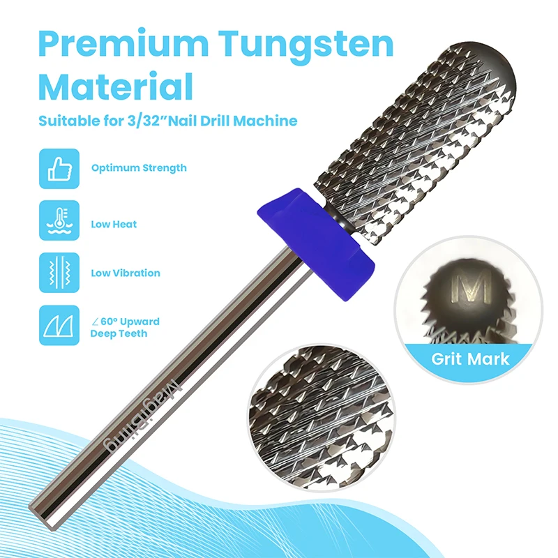 MagiBling Super Cut Small Barrel Nail Drill Bits Tungsten Carbide Upward Teeth Cuticle Hard Gel Polishing Removal Tools 3/32'' 4