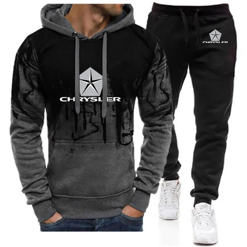 Chrysler 2023 Printing Autumn Men's Harajuku Style Zipper Jacket Sport Suits Gradient color Hoodies Casual comfort Sweatpant Set