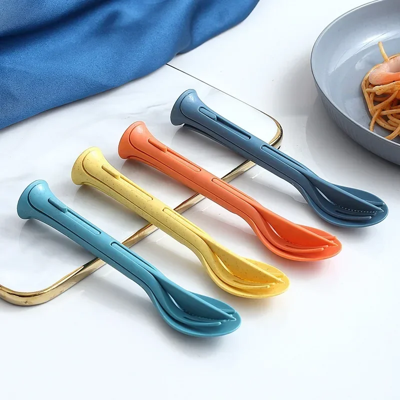 Portable Cutlery Set 3 In 1 Travel Reusable Cutlery Set Japan Style Wheat Straw Knife Fork Spoon Dinnerware Kitchen Tableware