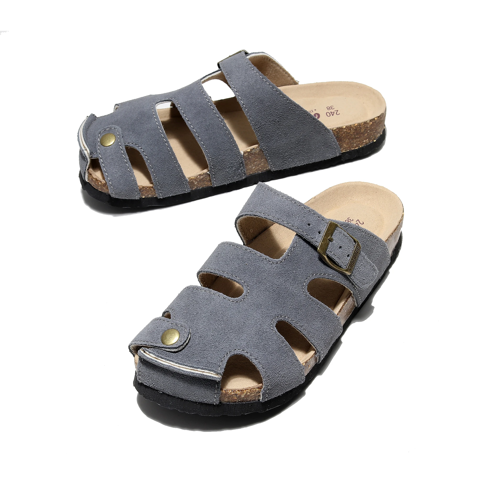 Summer Women Straps Out Beach Shoes Several Colors Closed Toe Slippers Cow Suede Leather Sandals