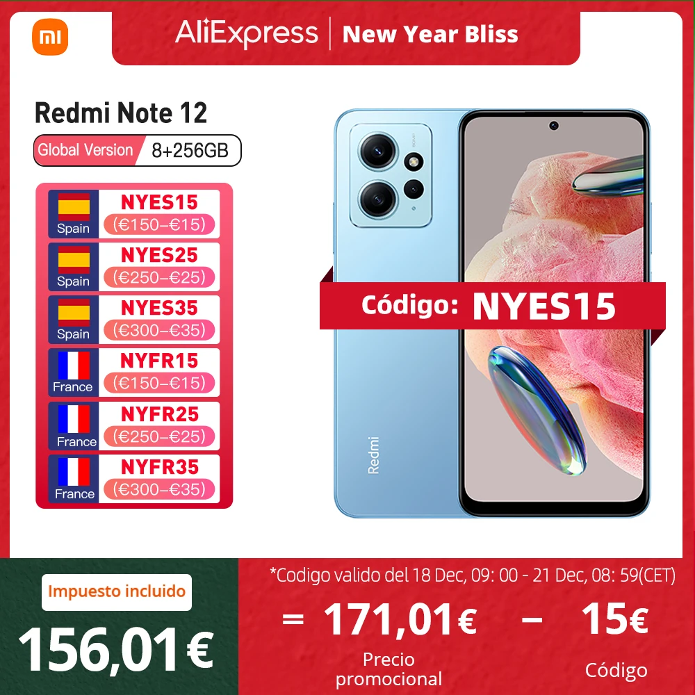 Xiaomi Redmi Note 12 4G Versión Global  64GB/128GB Snapdragon 685 pantalla 6,67″ pulgadas 120Hz cámara de 50MP Carga rápida de 33W,NFC