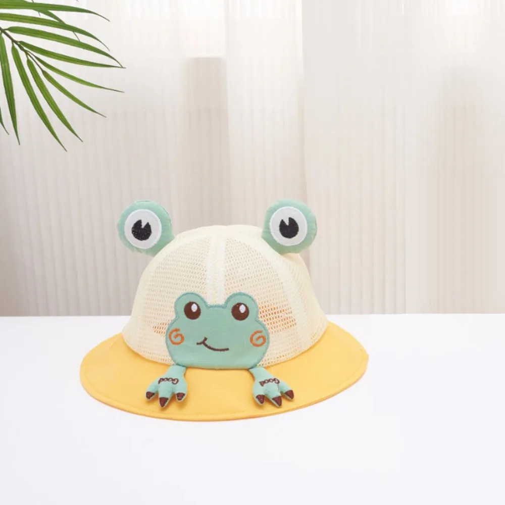 Sweet Korean Style Cartoon Frog Bucket Hat Breathable Mesh Baby Sun Protection Hat Streetwear Cotton Children Fishman Hat Spring
