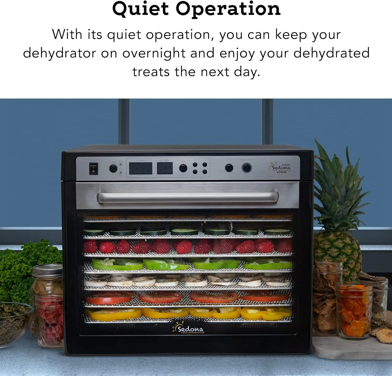 Sedona SDC-S101-B Supreme Commercial Electric Food Dehydrator with Stainless Steel Dehydrator Rack Trays, Black, 17"X19. 6
