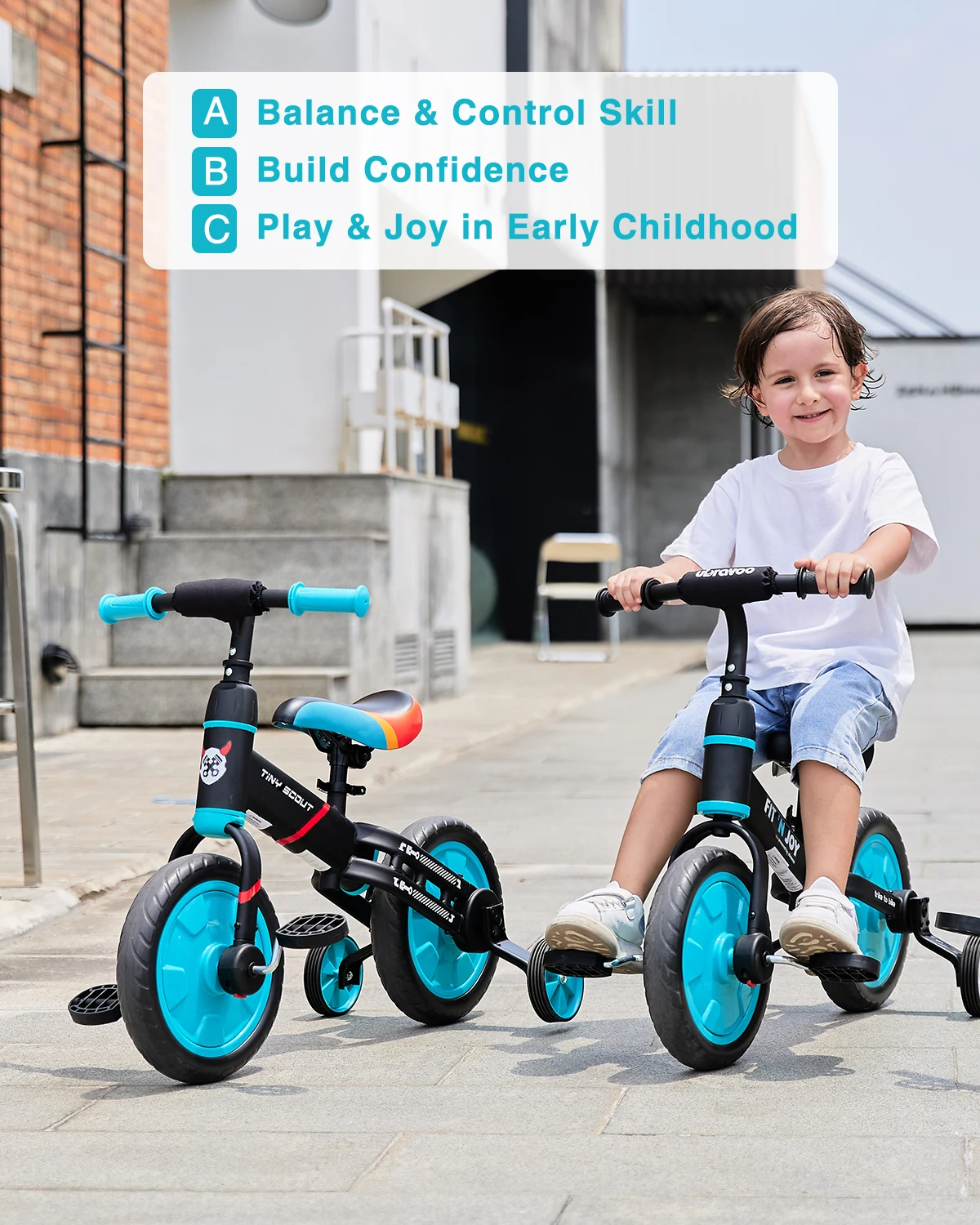 UBRAVOO Tiny Scout Balance Bike 3 4 5 Years , 4-in-1 with Optional Support Wheels and Pedals, Saddle Height Adjustable,JL102 5