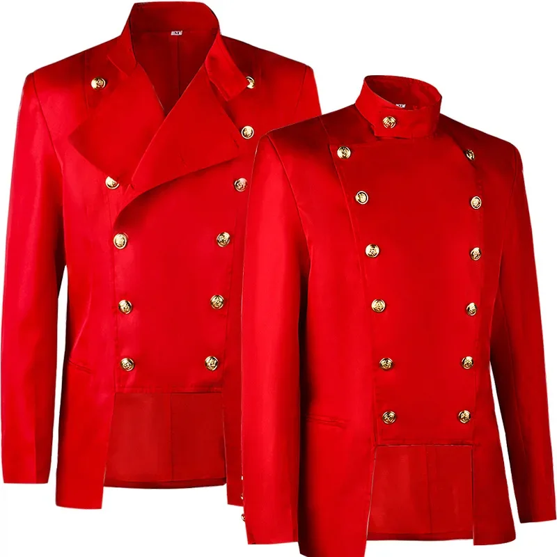 

Medieval Red Double-Breasted Men's With Stand-Up Collar Coat