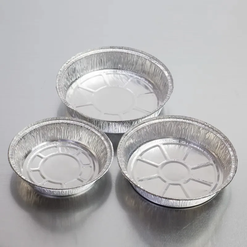 Aluminum Pans 7 8 9 10 Inch Round Pizza Pan Baking Tray Aluminium Foil Food Containers With Lid 50Pc