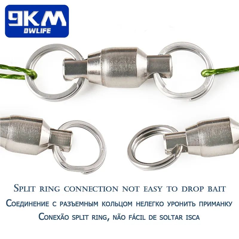 20~100Pcs Fishing Swivel Snap Ring Split Ring Stainless Steel Ball Bearing Swivel Hooks Lure Fishing Accessories Terminal Tackle