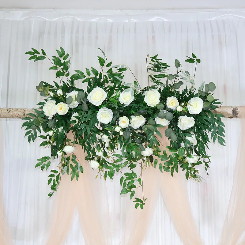Elegant Artificial Silk White Flower Bouquet with Willow Leaf and Greenery