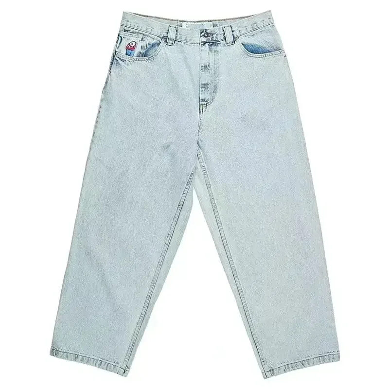 Retro Blue Baggy Jeans Y2K Pants Hip Hop Cartoon Streetwear Polar Big Boy Jeans Embroidery Mens Womens High Waist Wide Trouser 5