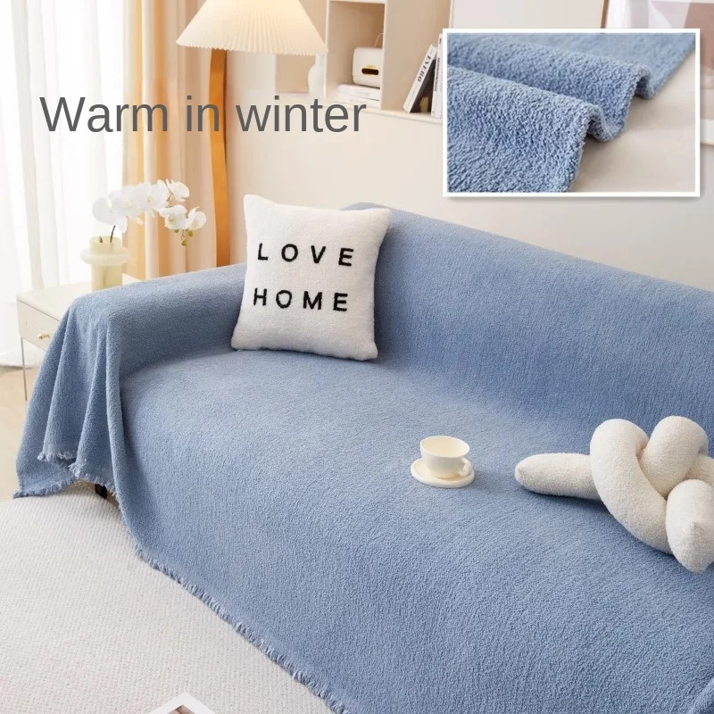 Chenille Sofa Towel Full Cloth Cover Universal Four Seasons Plush Sofa Carpet Non-Slip Cover Blanket Cat Scratch Proof 3
