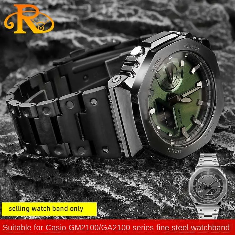 For Casio GA-2100 GA-2110 men Set Stainless Steel watch strap metal case GA2100 GA2110 Refitted Farm Oak Bezel band 