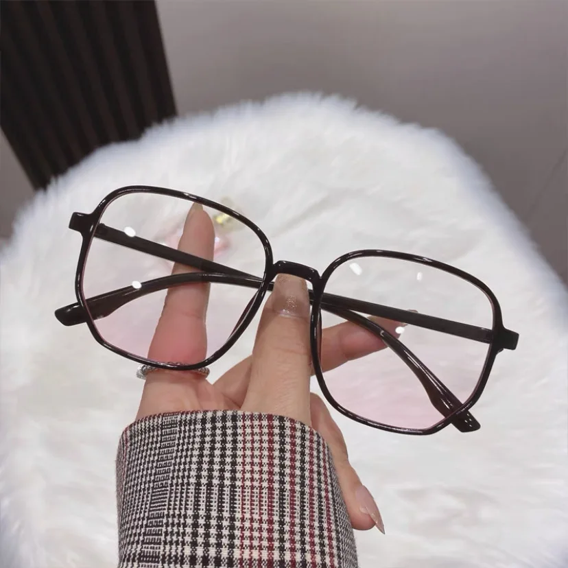 Pink Powder Blusher Myopia Glasses Fashion Korean Oversized Gradual Eyeglasses Anti Blue Light Blocking Computer Eyewear Diopter 5