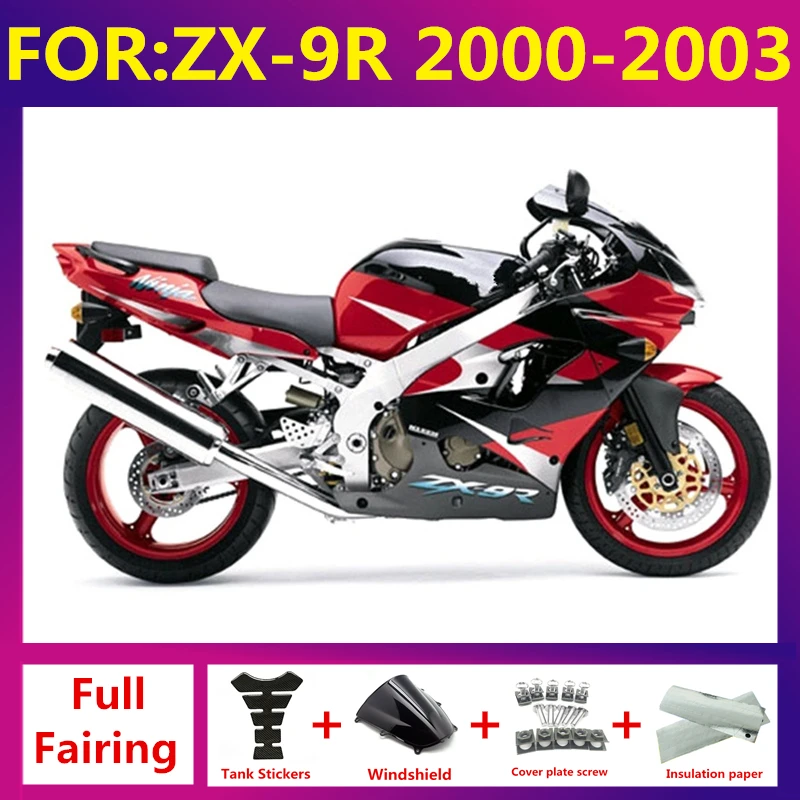

fairings Kit fit For KAWASAKI NINJA ZX 9R 9 R ZX9R 2000 2001 2002 2003 ZX-9r 00 01 02 03 full Fairing zxmt set red black