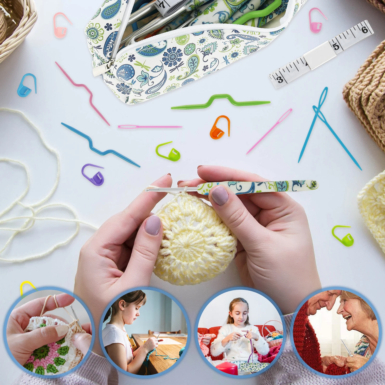 1Set Crochet Hook Set with Storage Bag Cashew Pattern Crochet Hooks Ergonomic Crochet Needle Complete Crochet Accessories