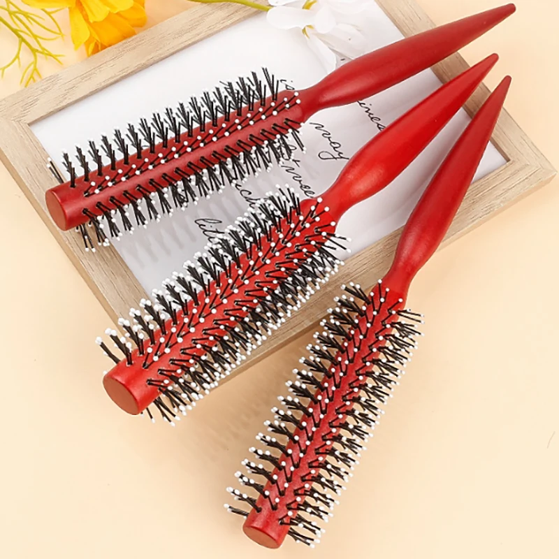 

Wooden Handle Round Brush Women's Styling Bangs Hair Roots Fluffy Round Roller Hair Curling Brush Frizzing Comb