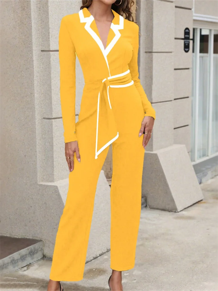 Wmstar Women Jumpsuit Wholesale Fall and Winter Women's Color Blocked Simple Daily Long Sleeved Romper Office Lady Clothes