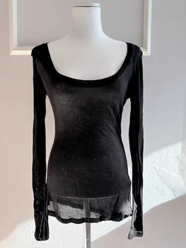 AOSSVIAO المرأة مثير انظر من خلال تي شيرت الصيف 2025 قاعدة طبقة كاملة كم بلوزة مستديرة العنق الكورية الصلبة الأساسية واقية من الشمس الإناث تيز 5