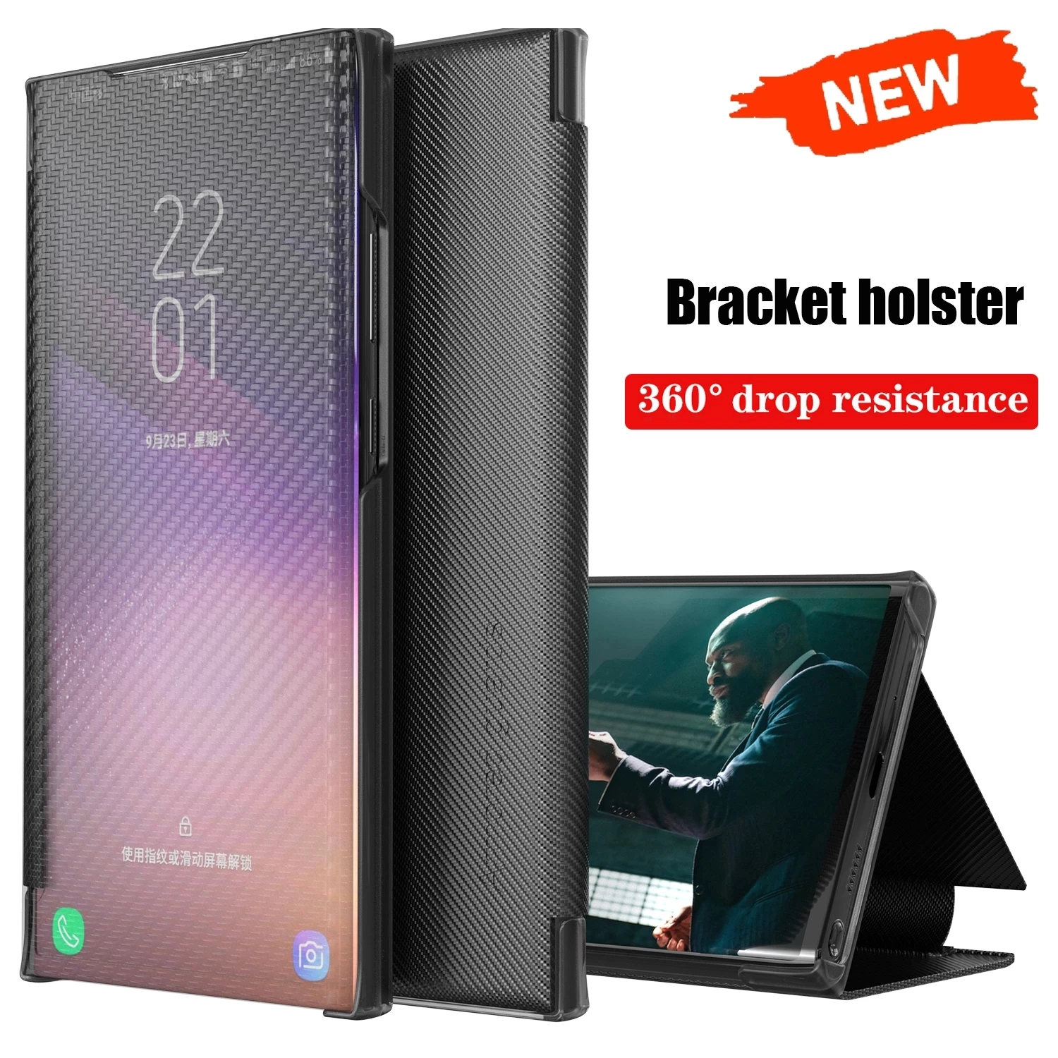 Smart Mirror Flip Case For Samsung Galaxy S22 S21 S20 FE S10 S9 S8 Plus Note 9 20 Ultra A51 A71 A12 Carbon Leather |