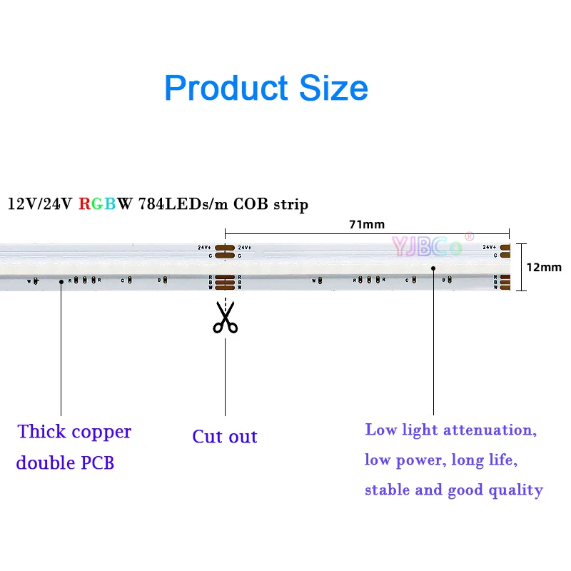 24V DC 5M RGBW 4 in 1 COB LED Strip light 784LEDs/m FCOB atmosphere colorful Lamp bar RGB+White Flexible Lights Tape 12mm PCB 12v 756leds m 24v 768leds m 5m rgb cob led strip light fcob atmosphere colorful lamp bar flexible lights tape 10mm white pcb