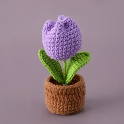 Enchanting Handmade Crochet Mini Tulips - Decorative Knitted Floral Accents (Purple)