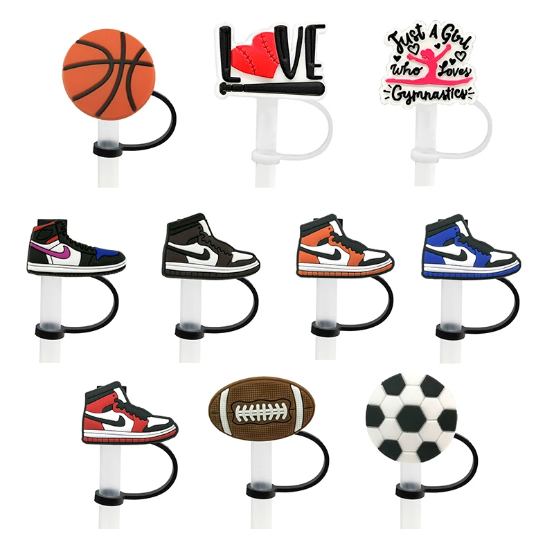20PCS PVC Straw Charms Sports Series Basketball Football Reusable Straw  Topper Disposable Plastic Straw for Drink Cup Accessory