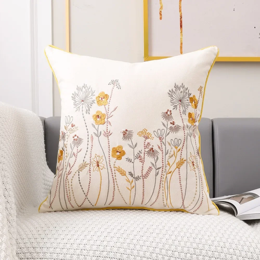 

1PC Decorative Pillowcase Flowers Embroidered Throw Pillows Covers Farmhouse Cotton Pillow Chair Cushion Cases Cover Home Decor