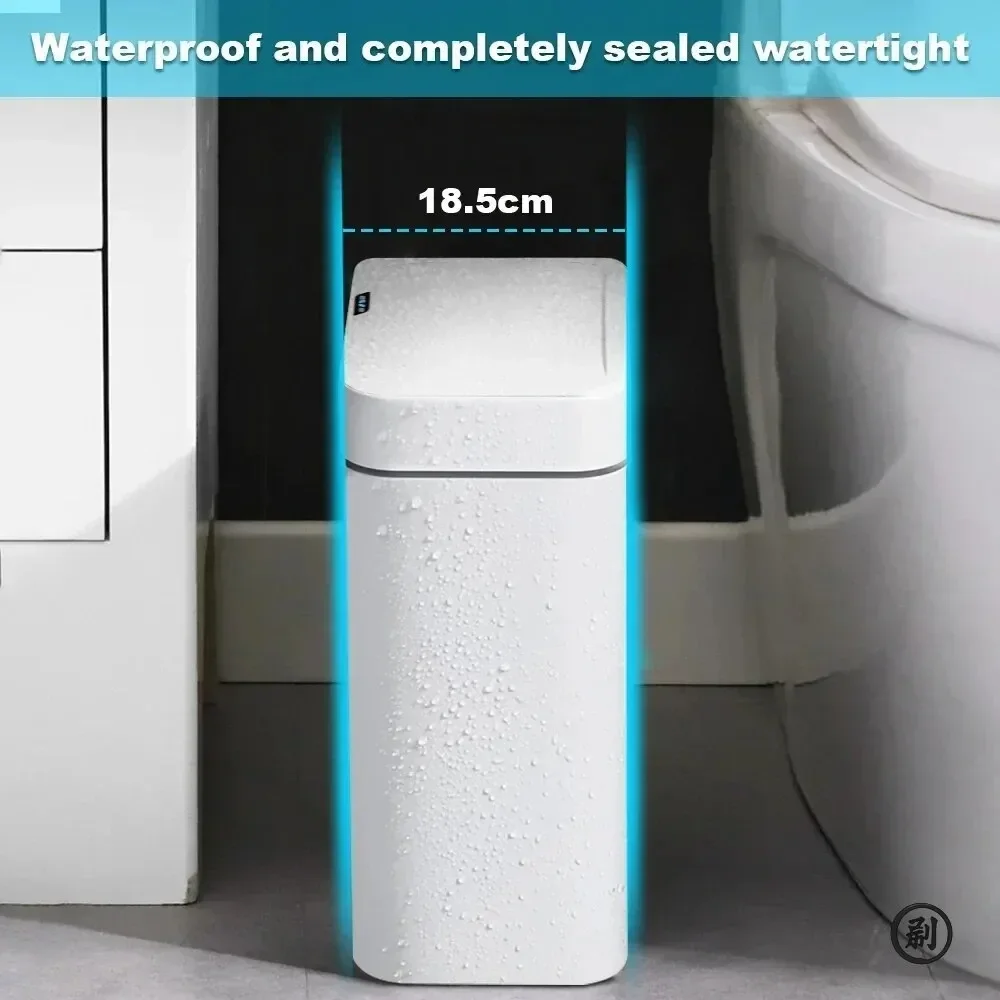 Trash Can Smart Bathroom Trash Can Automatic Bagging Electronic Trash Can White Touchless Narrow Smart Sensor Garbage Bin Home 15L