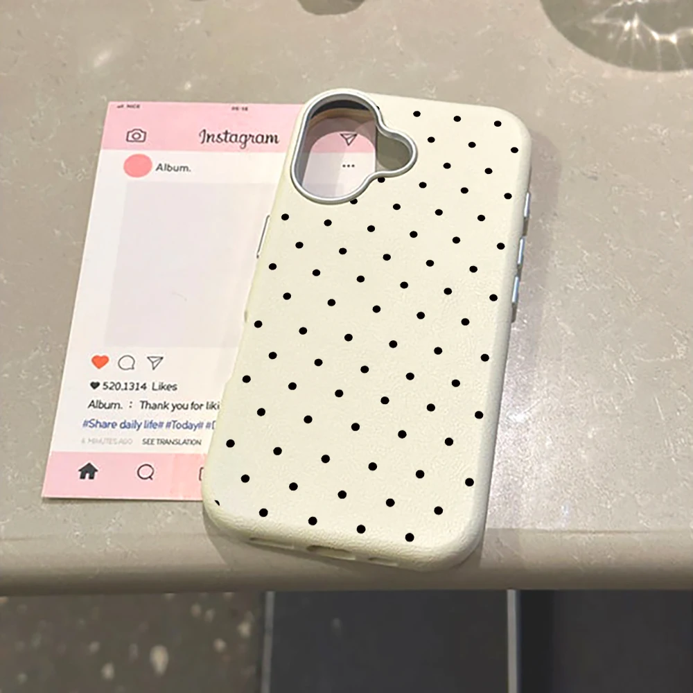 Chic Polka Dot Leather Texture Phone Case with Korean Design