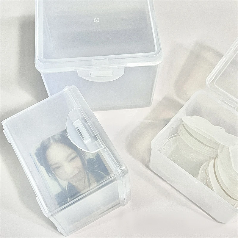 3 Inch Kpop Photocard Box Transparent Idol Card Adhesive Tape Storage Organizer Plastic Storage Box School Stationery