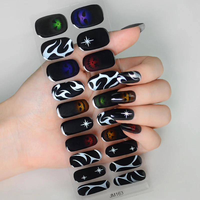 Halloween Pumpkin Ghost Gel Nail Art Stickers Adhesive Waterproof Semi Cure Gel Nails Wraps for UV Lamp Need Charm Manicure