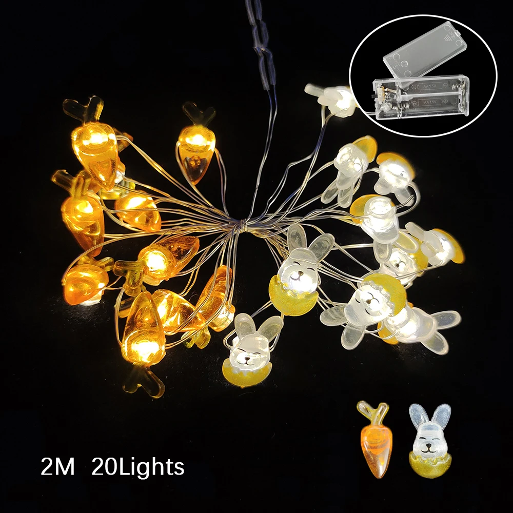 2M 20Leds Easter Fairy Light String Easter Eggs Rabbit Carrot Led Lights for Home Garland Diy Light Happy Easter Decoration 2026
