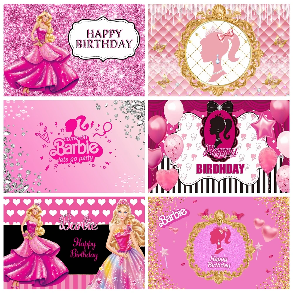 

Disney Barbie Party Background Pink Photography Background Glamour Girl Lady Birthday Party Banner Cake Table Decoration