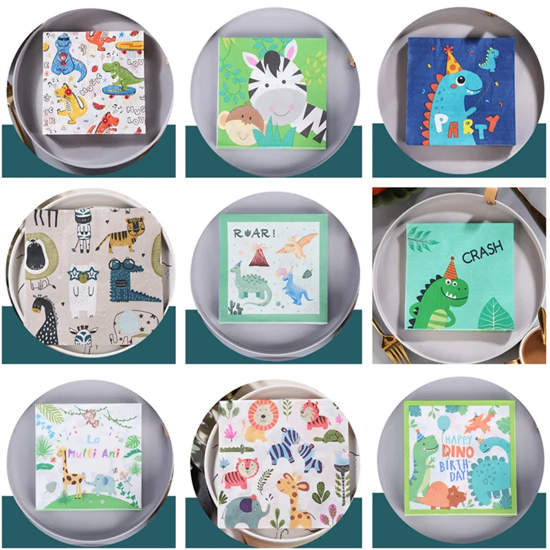 

20Pcs/Pack 33x33cm Cartoon Animal Printed Children Birthday Party Decoration Restaurant Napkin Tissues Papers