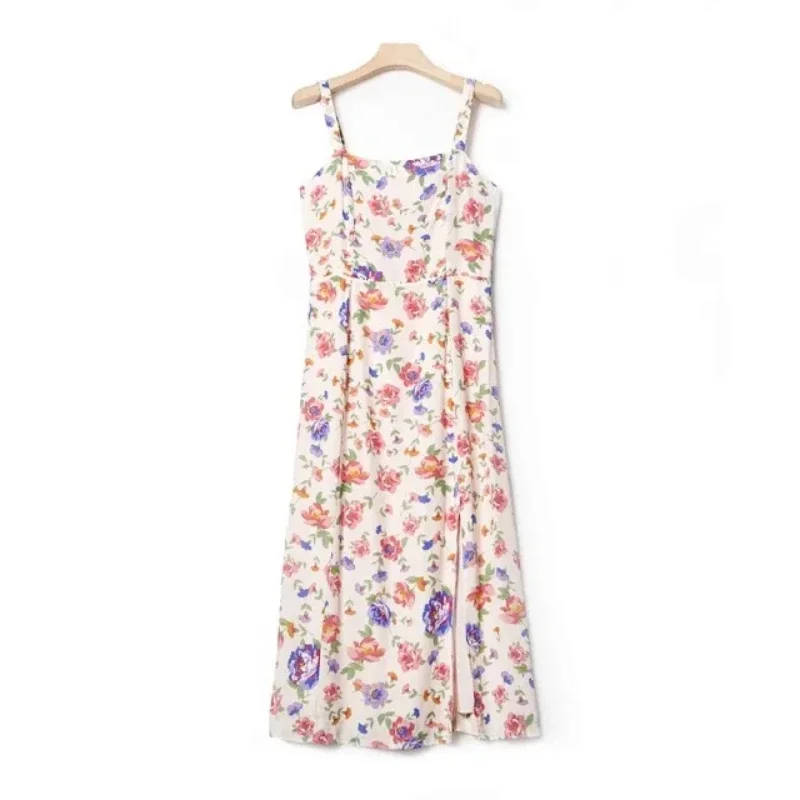 

2024 New Women Spring/Summer French Pastoral Rose Print Halter Dress