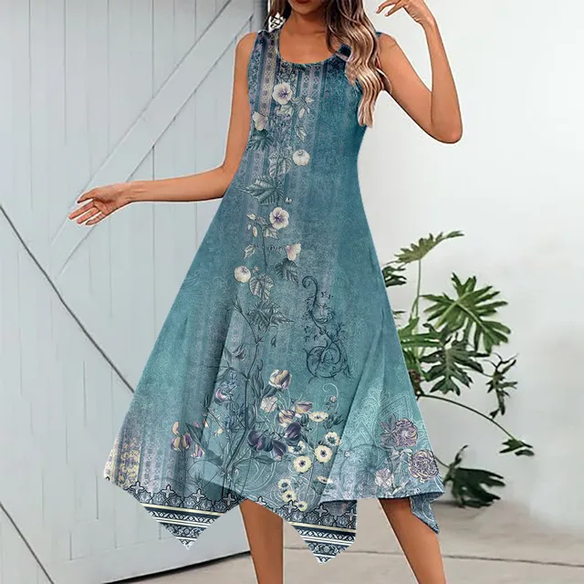 Women'S Casual Dresses Summer Vintage Printed Sleeveless Irregular Hem Sleeveless Long Dress Female Beach Boho Style Dress 2