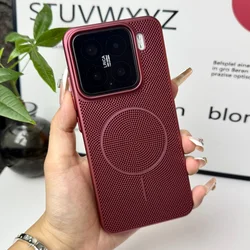 Luxury Metal Hollow Ventilate Hard Case with Magnetic Wireless Charging Compatibility - Xiaomi 14 Pro (Plum)
