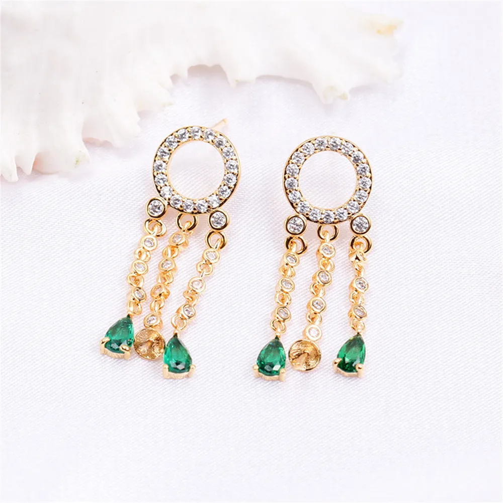 Domestic 14k Gold Color Tassel Water Drop Zircon Pearl Stud Earrings Empty Support DIY Accessories Temperament Women