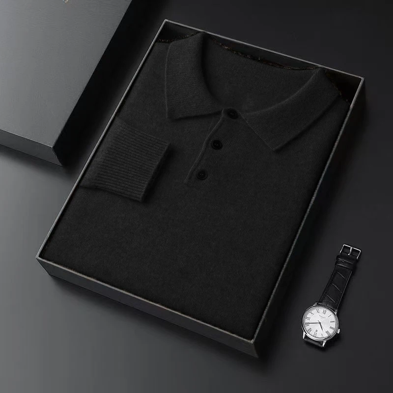 Autumn Mens Knit  Pullover Sweater Lapel Slim Fit Button Pullover HeavyWeight Polo Sweaters Outdoor Winter Warm Solid Streetwear view 3