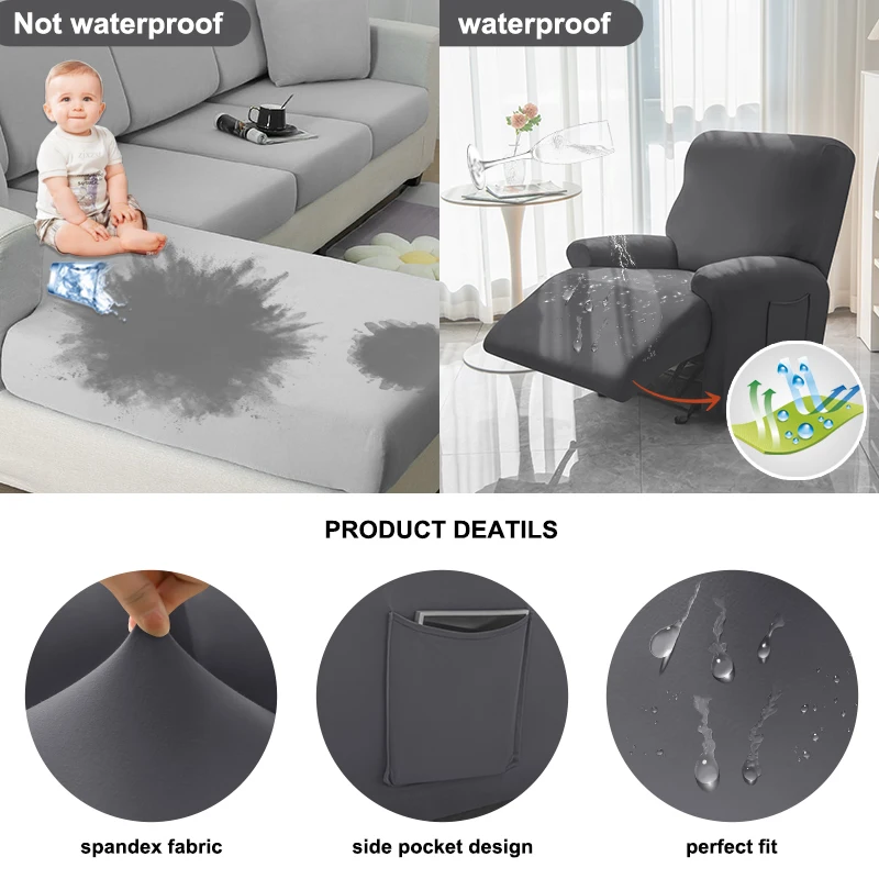 1/2/3/4 Seater Recliner Elastic Sofa Covers Waterproof Stretch Armchair Reclining Sofa Slipcover  Relax Chair Covers Adjustable 5