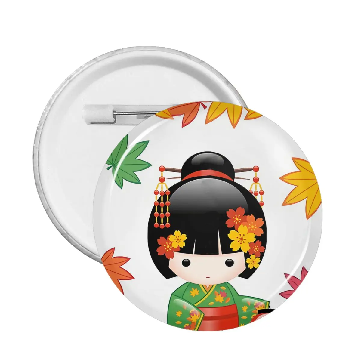 Art Japanese Fall Kokeshi Doll Pin Badge Per Borsa Badge Spille Spilla In Metallo S Per Gli Amici