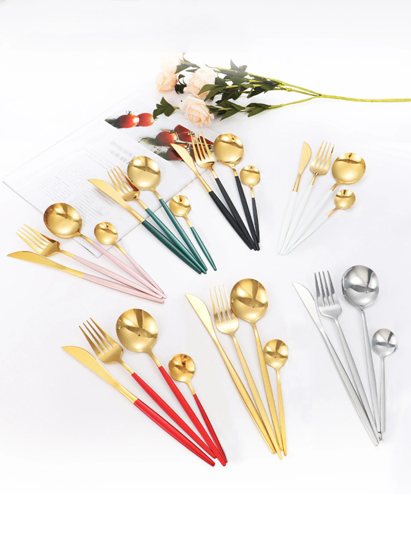 Black Gold Cutlery Set Stainless Steel Cutlery Knife fork Spoon Silver Kitchen supplies 4-piece set cutlery set,western style cutlery set,picnic cutlery set,stainless steel cutlery set,camping cutlery set,wooden cutlery set