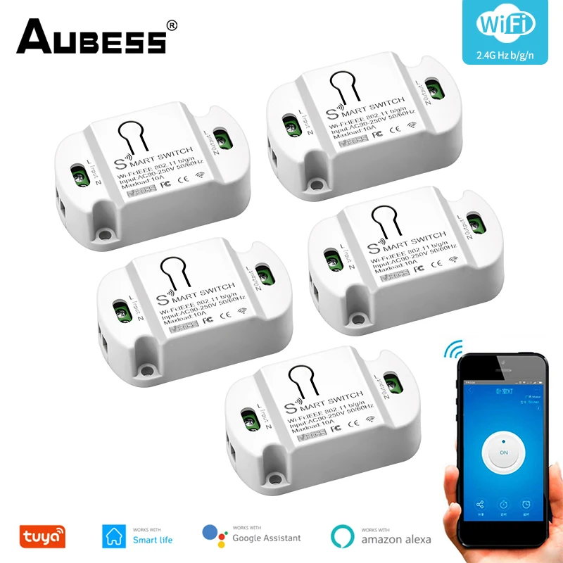 Умный выключатель AUBESS Tuya с Wi-Fi, 10 А/16 А
