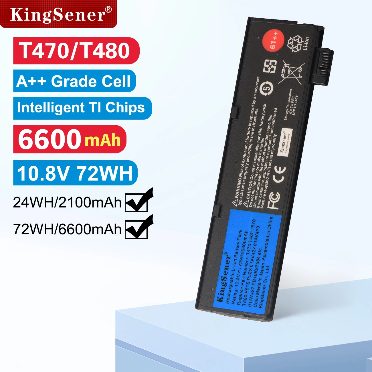 Laptop Battery 10.8V 6600mAh For Lenovo ThinkPad T470 T480 T570 T580 P51S P52S 01AV427 01AV428 01AV423 SB10K97580 61++