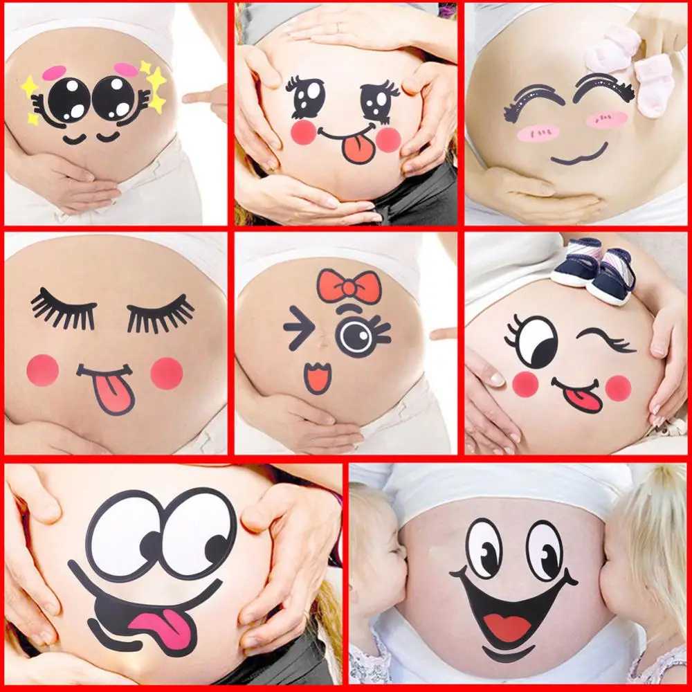 2Pcs Cute Cartoon Expression Pregnant Facial Stomach Belly Sticker Photo Prop pregnant women stickers