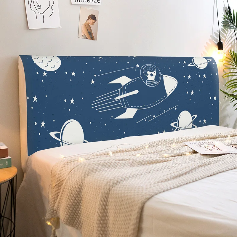 Rocket Planet Elastic All-inclusive Bed Head Cover Printed Cartoon Universal Dust-Proof Bedroom Living Room Sofa Headboard Cover