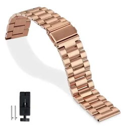 24mm Metal Stainless Steel Watch Strap Bracelet Belt (Rose Gold)