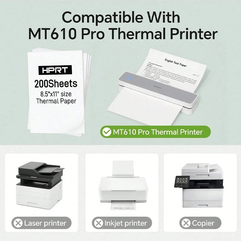 HPRT 접이식 A4 감열지 연속형 US Letter 속건성 감열 인쇄 용지 (MT610/MT610pro 휴대용 감열 프린터용)