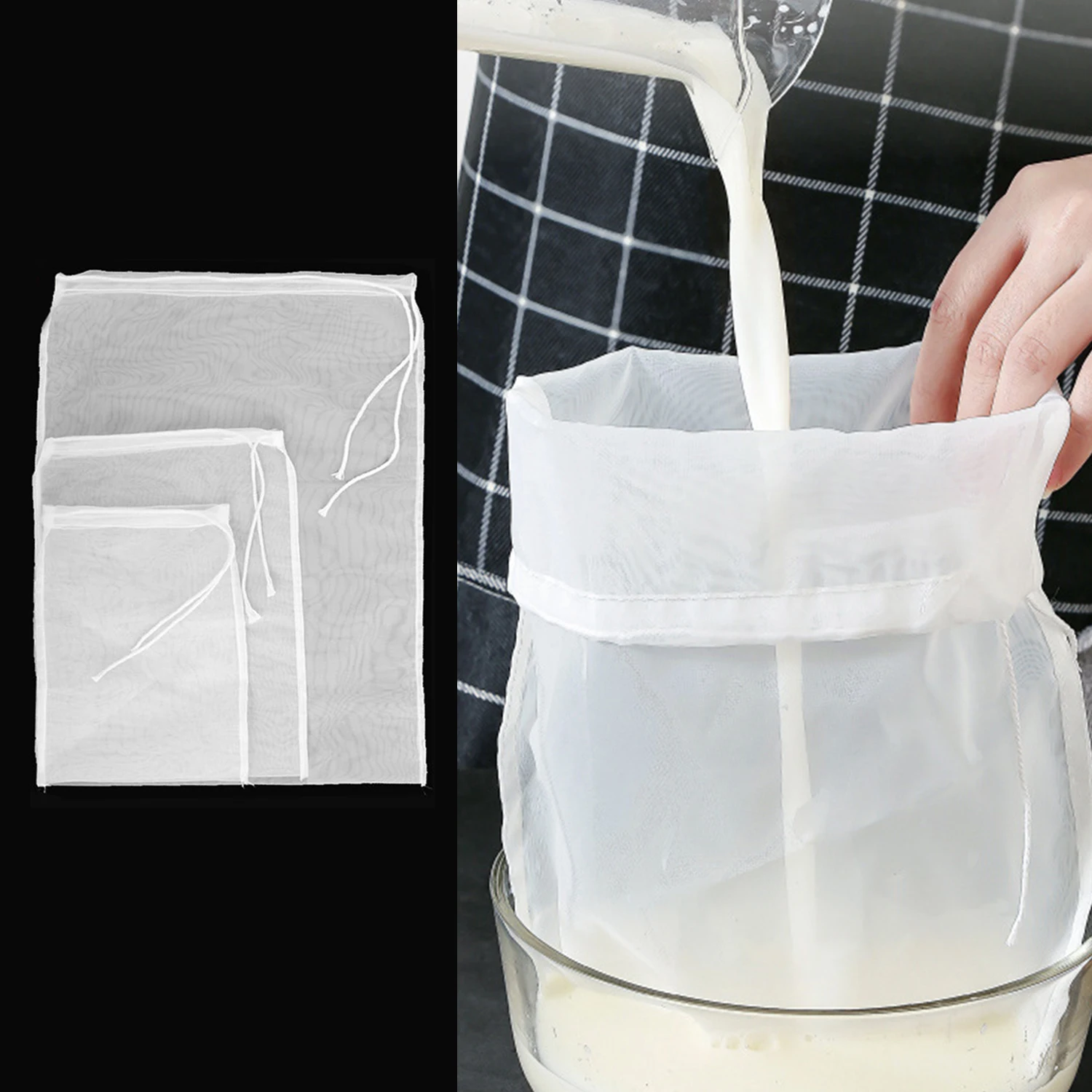 

Soy Milk Wine Filter Bag Nut Milk Bag Tea Coffee Oil Yogurt Filter Net Mesh Kitchen Food Reusable Nylon Filter Bags Strainer